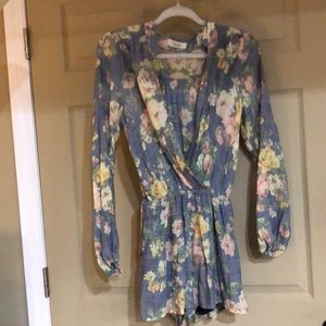 Ladies romper shorts floral blue pink medium lined